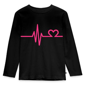 Frequenz Herz - Kinder Premium Bio Langarmshirt - Schwarz - Vorne - AI Model Kid Male (0cm)