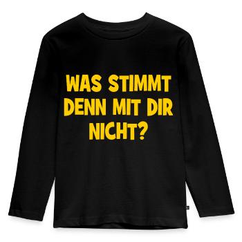 Was stimmt denn mit dir nicht? - Frage - Kinder Premium Bio Langarmshirt - Schwarz - Vorne - AI Model Kid Male (0cm)