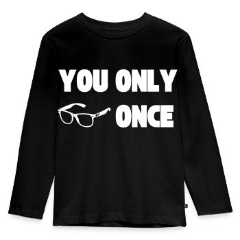 YOLO - Man lebt nur einmal - Sonnenbrille - Kinder Premium Bio Langarmshirt - Schwarz - Vorne - AI Model Kid Male (0cm)