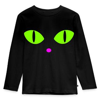 Yeux de chat verts - T-shirt manches longues Premium Enfant - noir - Devant - AI Model Kid Male (0cm)