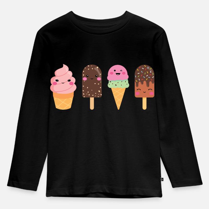 Kawaii Eiscreme - Süße Eiscreme Gesichter - Kinder Premium Bio Langarmshirt - Schwarz