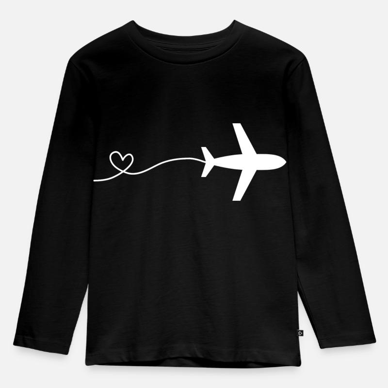 Flugzeug - Kinder Premium Bio Langarmshirt - Schwarz
