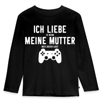 Ich liebe es wenn meine Mutter mich Zocken lässt - Kinder Premium Bio Langarmshirt - Schwarz - Vorne - AI Model Kid Male (0cm)