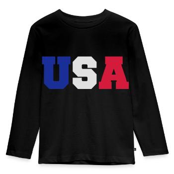 USA - Kids' Premium Longsleeve Shirt - black - Front - AI Model Kid Male (0cm)