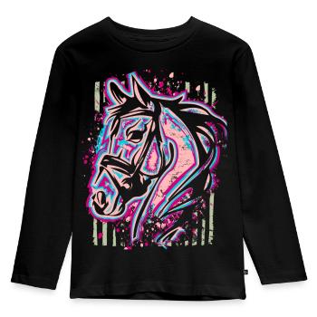 Cheval - rose violet - fille - pour fille - T-shirt manches longues Premium Enfant - noir - Devant - AI Model Kid Male (0cm)