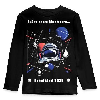 Schulkind 2025 - Astronaut -Auf zu neuen Abenteuer - Kinder Premium Bio Langarmshirt - Schwarz - Vorne - AI Model Kid Male (0cm)