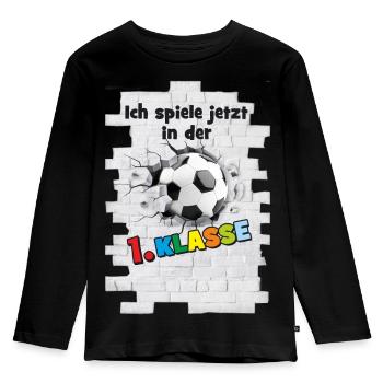 School Enrollment - 1st Grade - Football Wall Breakthrough - Kids' Premium Longsleeve Shirt - black - Front - AI Model Kid Male (0cm)