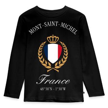 Mont-Saint-Michel Frankreich Wappen Reise Souvenir - Kinder Premium Bio Langarmshirt - Schwarz - Vorne - AI Model Kid Male (0cm)