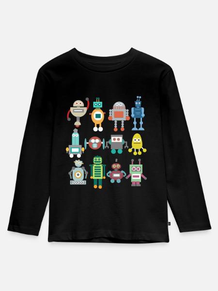 Roboter Retro - Kinder Premium Bio Langarmshirt - Schwarz