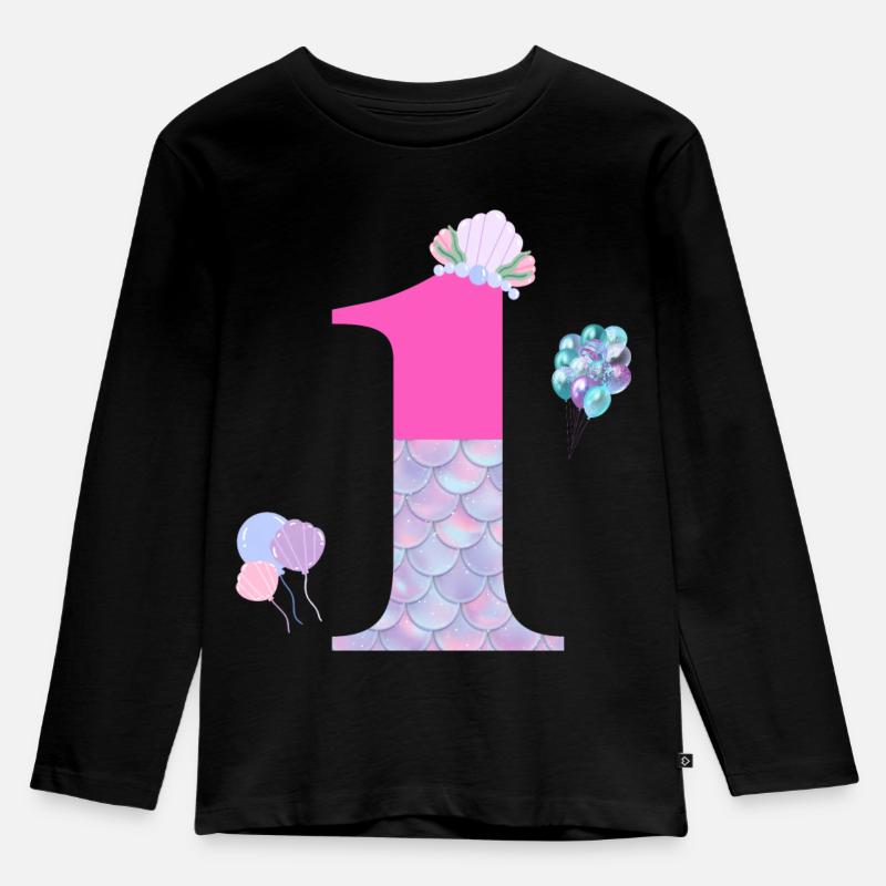 1. Geburtstag Meerjungfrau - Kinder Premium Bio Langarmshirt - Schwarz