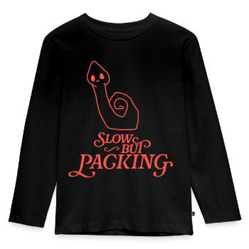 Slow but Packing - Kinder Premium Bio Langarmshirt - Schwarz - Vorne - AI Model Kid Male (0cm)