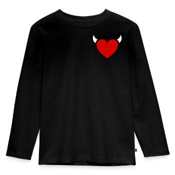 Teufelchen Herz Hörner - Kinder Premium Bio Langarmshirt - Schwarz - Vorne - AI Model Kid Male (0cm)