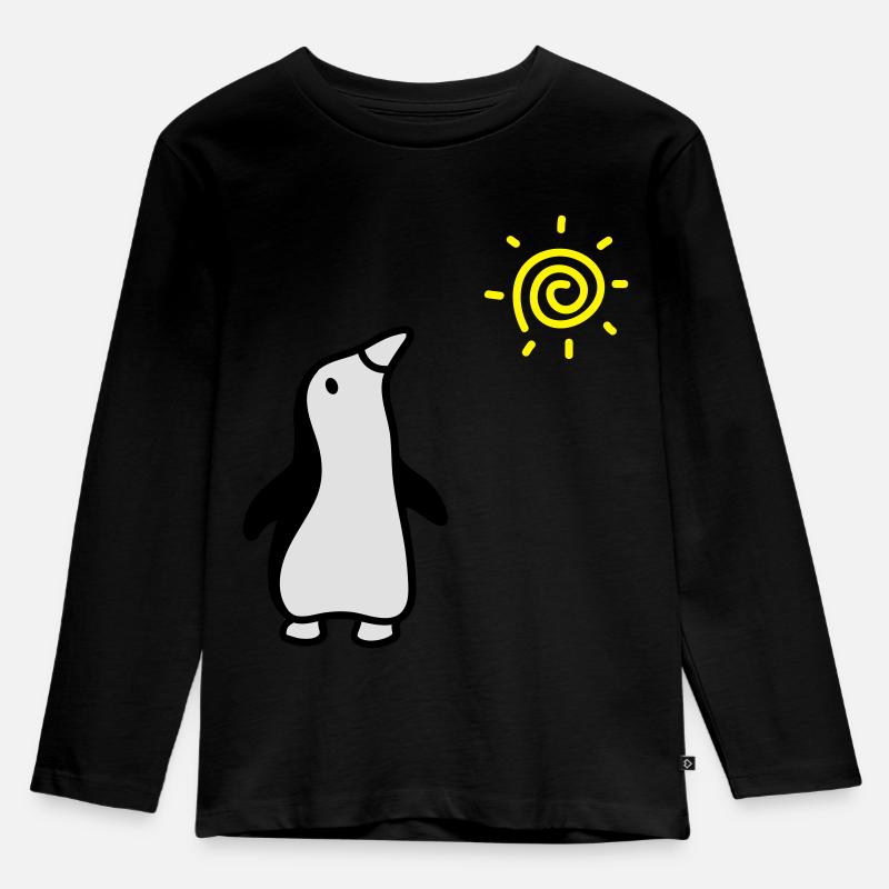 Pinguin + Sonne - Kinder Premium Bio Langarmshirt - Schwarz