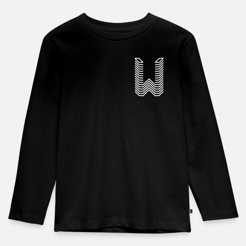 Einzigartiger Buchstabe W Logo Design "Weiß" - Kinder Premium Bio Langarmshirt - Schwarz