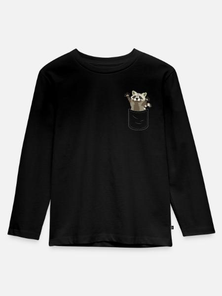niedlicher Waschbär Brusttasche Tasche - Kinder Premium Bio Langarmshirt - Schwarz