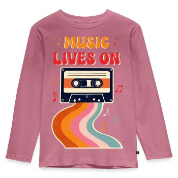 Retro Cassette Tape Shirt – Music Lives On Vintage - Kids' Premium Longsleeve Shirt - mauve - Front - AI Model Kid Female (0cm)