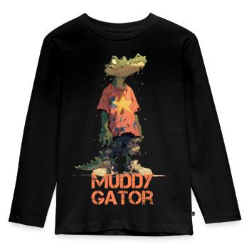 Muddy Gator - Funny crocodile in a dirty look - Kids' Premium Longsleeve Shirt - black - Front - AI Model Kid Male (0cm)