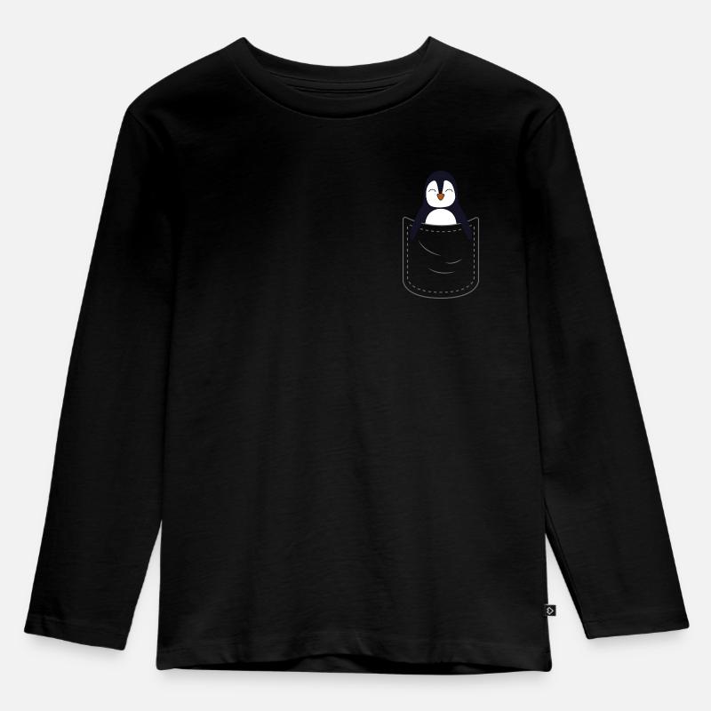süßer Baby Pinguin Brusttasche - Kinder Premium Bio Langarmshirt - Schwarz