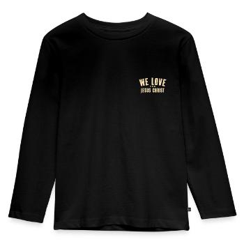 We Love Jesus Christ Christliches Geschenk - Kinder Premium Bio Langarmshirt - Schwarz - Vorne - AI Model Kid Male (0cm)