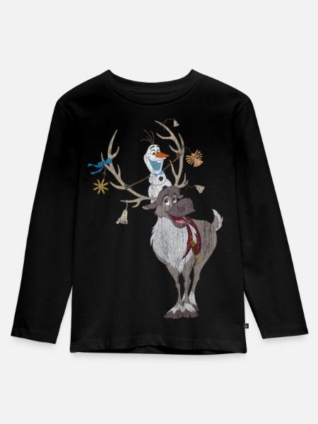 Frozen Sven Und Olaf Mit Weihnachtsschmuck  - Kinder Premium Bio Langarmshirt - Schwarz