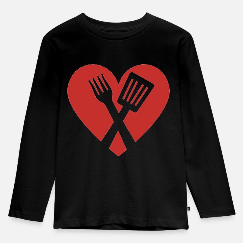 Liebe zum Kochen - Kinder Premium Bio Langarmshirt - Schwarz