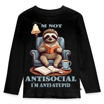 Schlaue Faultier mit Buch - Kinder Premium Bio Langarmshirt - Schwarz - Vorne - AI Model Kid Male (0cm)