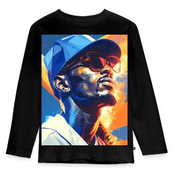Geometrisches Neon-Porträt Baseballspieler - Kinder Premium Bio Langarmshirt - Schwarz - Vorne - AI Model Kid Male (0cm)
