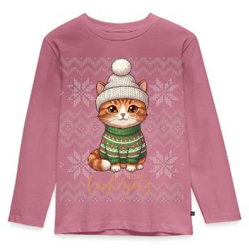 Chaton Noël en Tricot Cozy - T-shirt manches longues Premium Enfant - mauve - Devant - AI Model Kid Female (0cm)