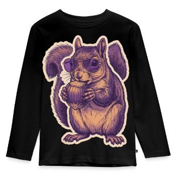 Squirrel with sunglasses nibbling hazelnut - Kids' Premium Longsleeve Shirt - black - Front - AI Model Kid Male (0cm)
