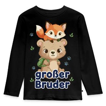 ​Großer Bruder Bär & Fuchs Geschwister Shirt  - Kinder Premium Bio Langarmshirt - Schwarz - Vorne - AI Model Kid Male (0cm)