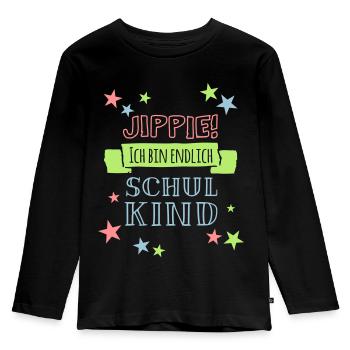 Jippie, ich bin endlich Schulkind - Kinder Premium Bio Langarmshirt - Schwarz - Vorne - AI Model Kid Male (0cm)