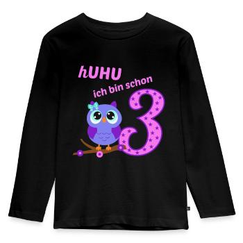 3.Geburtstag Geschenk Mädchen Eule Ich Bin schon 3 - Kinder Premium Bio Langarmshirt - Schwarz - Vorne - AI Model Kid Male (0cm)