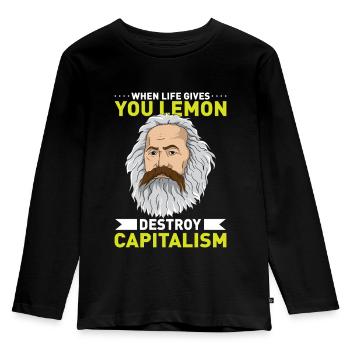 KARL MARX: Destroy Capitalism - Kinder Premium Bio Langarmshirt - Schwarz - Vorne - AI Model Kid Male (0cm)
