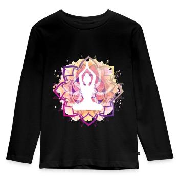 Bunte Lotus Pose - Kinder Premium Bio Langarmshirt - Schwarz - Vorne - AI Model Kid Male (0cm)
