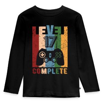 Level 17 Complete 17. Geburtstag 17 Jahre alt 2004 - Kinder Premium Bio Langarmshirt - Schwarz - Vorne - AI Model Kid Male (0cm)