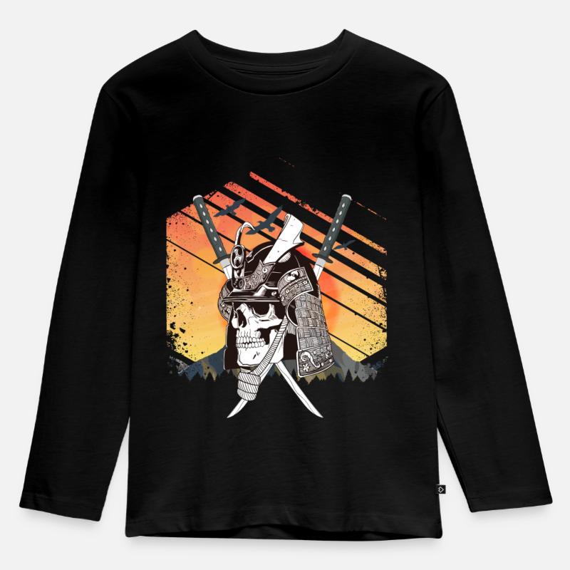 Samurai Skull - Kinder Premium Bio Langarmshirt - Schwarz