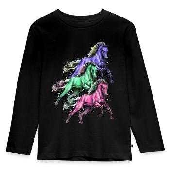 Chevaux - T-shirt manches longues Premium Enfant - noir - Devant - AI Model Kid Male (0cm)