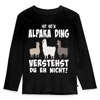 Ist so n Alpaka Ding - Kinder Premium Bio Langarmshirt - Schwarz - Vorne - AI Model Kid Male (0cm)