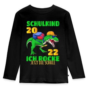 Schulkind 2022 Dino Dinosaurier Schule kinder - Kinder Premium Bio Langarmshirt - Schwarz - Vorne - AI Model Kid Male (0cm)