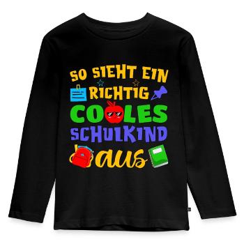 So sieht ein richtig cooles Schulkind 2022 - Kinder Premium Bio Langarmshirt - Schwarz - Vorne - AI Model Kid Male (0cm)