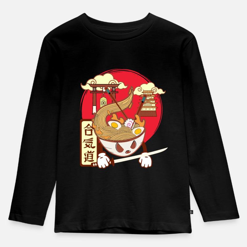Kawaii Ramen - Kinder Premium Bio Langarmshirt - Schwarz
