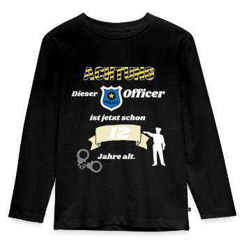 Polizei - 12. Geburtstag, für alle Polizeifans - Kinder Premium Bio Langarmshirt - Schwarz - Vorne - AI Model Kid Male (0cm)