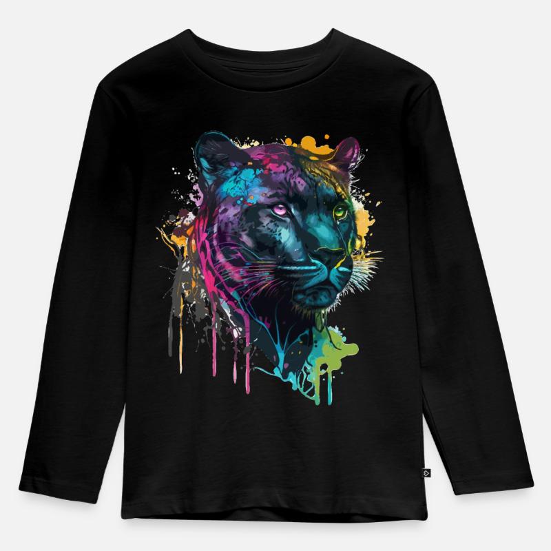 Schwarzer Leopard - Kinder Premium Bio Langarmshirt - Schwarz
