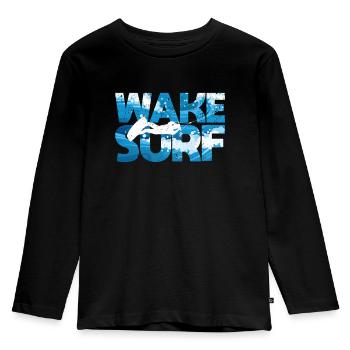 Wake Surf Wakesurfing Boot See Brett Surfbrett - Kinder Premium Bio Langarmshirt - Schwarz - Vorne - AI Model Kid Male (0cm)