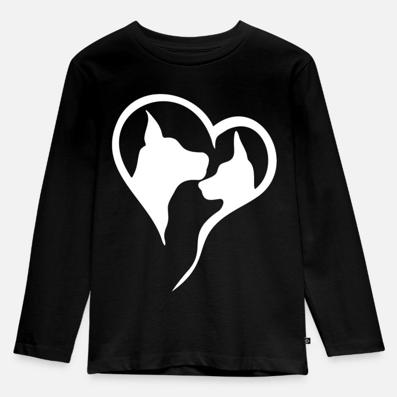 Fatmonkey - Hunde beste Freunde Herz - Kinder Premium Bio Langarmshirt - Schwarz