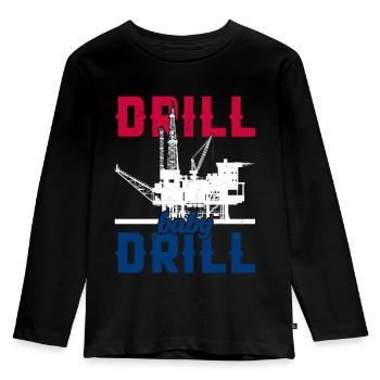 Perceuse Bébé Perceuse Champ Pétrolifère Travailleur Plate-forme Pétrolière - T-shirt manches longues Premium Enfant - noir - Devant - AI Model Kid Male (0cm)