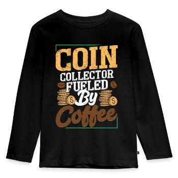 Caffeinated Numismatist: Coins & Coffee Combo - Kinder Premium Bio Langarmshirt - Schwarz - Vorne - AI Model Kid Male (0cm)