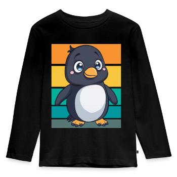 Pingouin rétro - T-shirt manches longues Premium Enfant - noir - Devant - AI Model Kid Male (0cm)