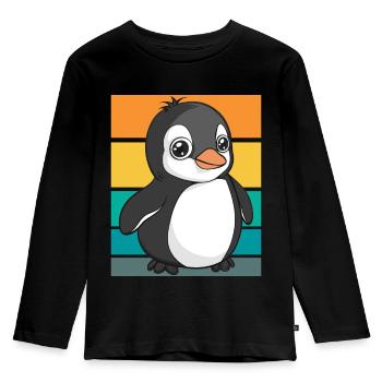 Pingouin rétro - T-shirt manches longues Premium Enfant - noir - Devant - AI Model Kid Male (0cm)