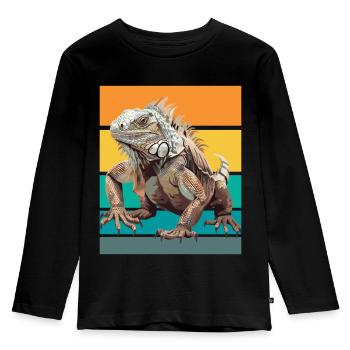 Leguan Retro Design - Kinder Premium Bio Langarmshirt - Schwarz - Vorne - AI Model Kid Male (0cm)
